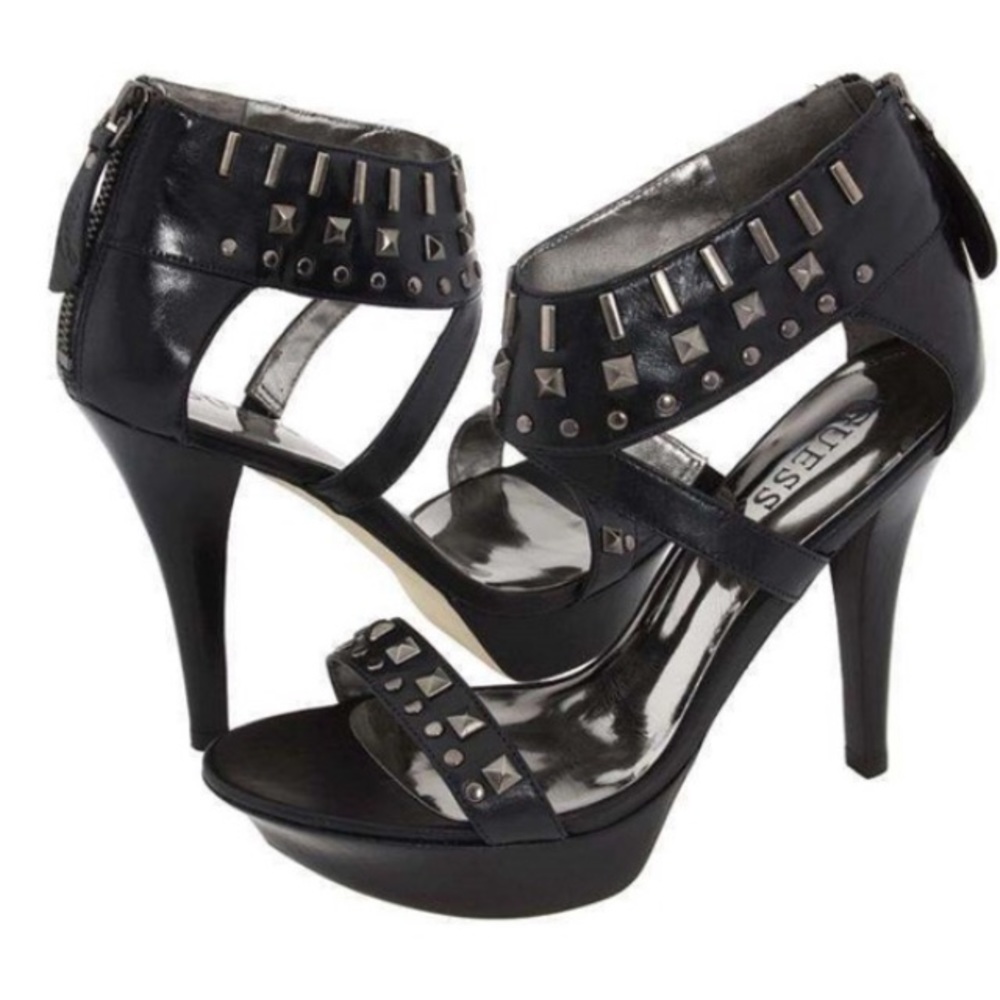 Guess ankle wrap platform sandal w/stud detail.10